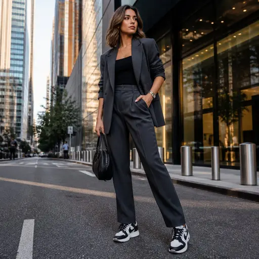 Street Style Sneakers Outfit Inspiration: The 2026 Urban Guide The Soft-Grit Contrast (Silk Slip Dress + Chunky Kicks)