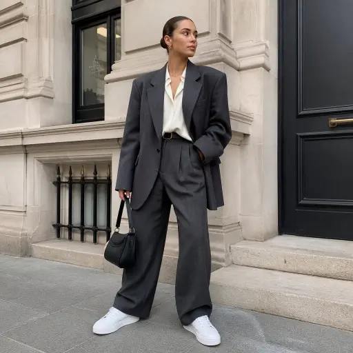 Everyday Street Style Outfit Ideas: The 2026 Practical Luxury Guide The "CEO Off-Duty" (Tailored Suit + Retro Runners)