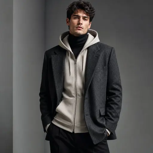 he "High-Low" Corporate Rebellion (Turtleneck + Hoodie + Blazer)
