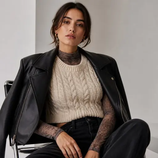The Textural Contrast Matrix (Mesh Top + Knit Vest + Heavy Leather)