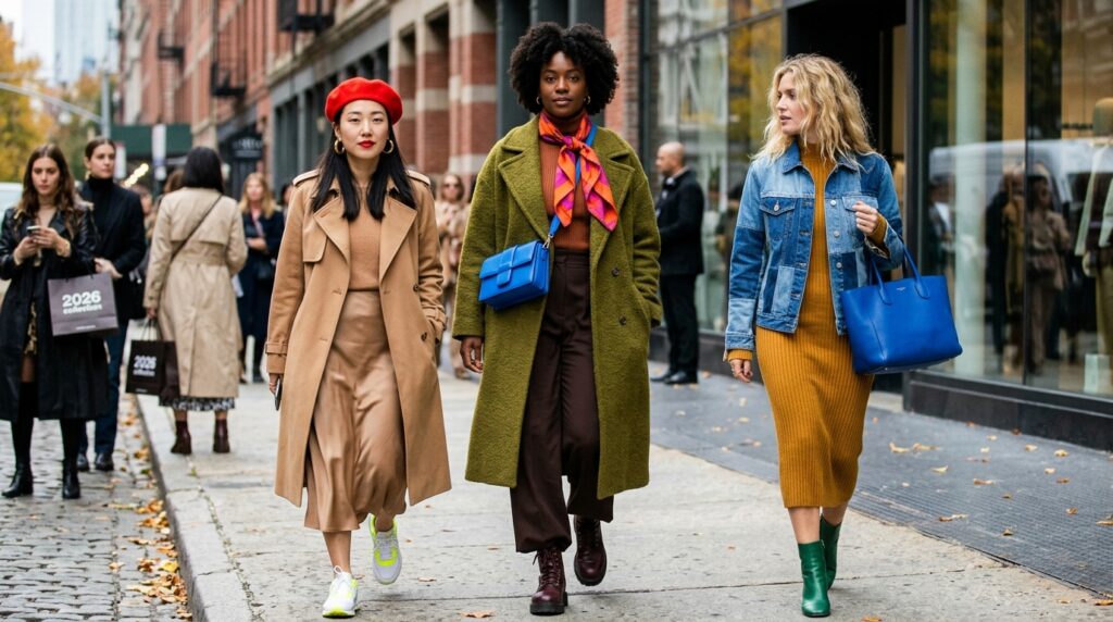 Earthy tones bold accents women 202607010313