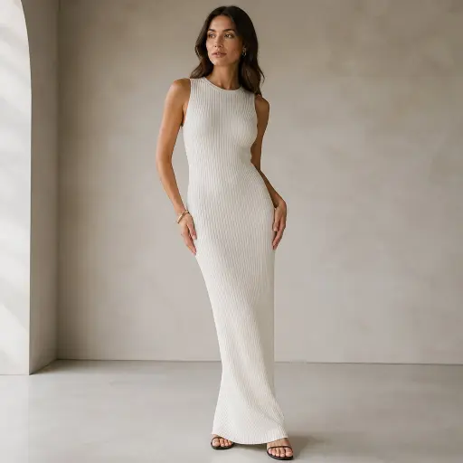 15 Wardrobe Essentials Women Can’t Ignore: The Ultimate Luxury Capsule The High-Density Rib-Knit Column Dress