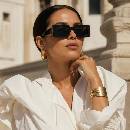 10 Summer Wardrobe Essentials for Women: The Luxury Minimalist Guide 10. Bold Geometric Sunglasses & Demi-Fine Accents