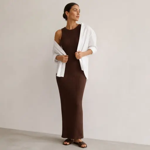 20 Chic Looks Women Can Wear Anytime: The Ultimate Minimalist Blueprint 3. The Unbothered Knit Column Frame