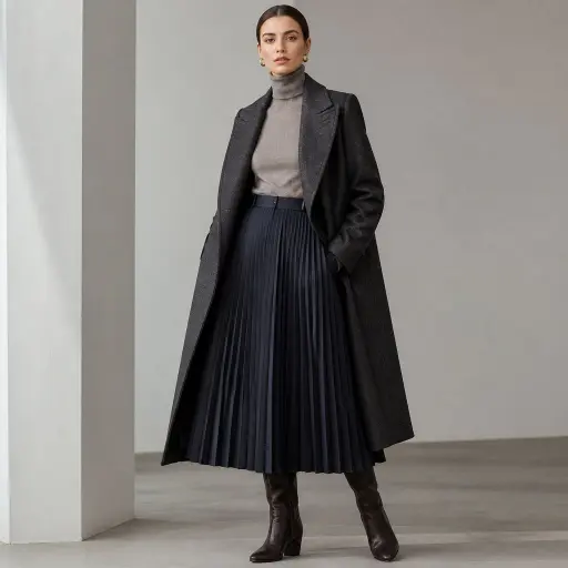 20 Chic Looks Women Can Wear Anytime: The Ultimate Minimalist Blueprint 12. The Fine-Gauge Turtleneck & Pleated Midi