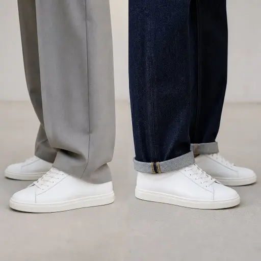 8. Immaculate White Leather Retro Sneakers