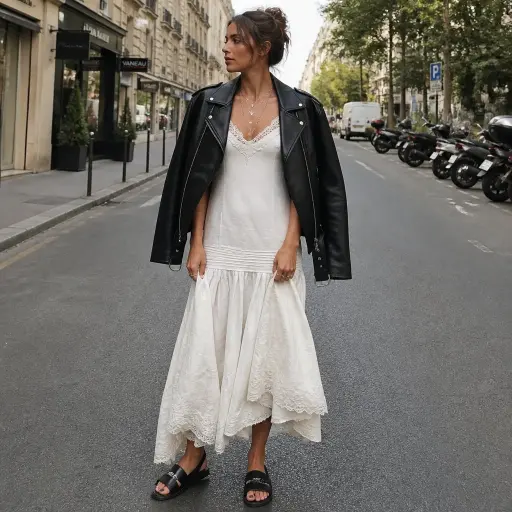 3. The "Street Bride" Drop-Waist Midi & Leather Contrast
