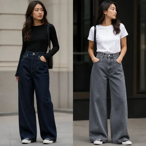 5. 100% Rigid Raw Cotton Wide-Leg Denim