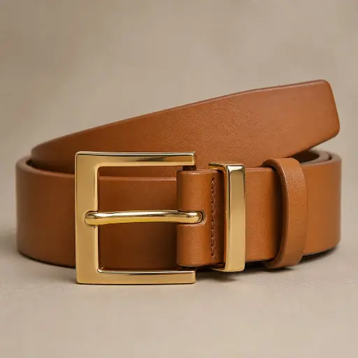 10. The Wide-Strap Calfskin Belt with Polished Metal Hardware