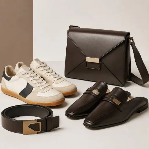 4. Geometric Footwear & Leather Accents