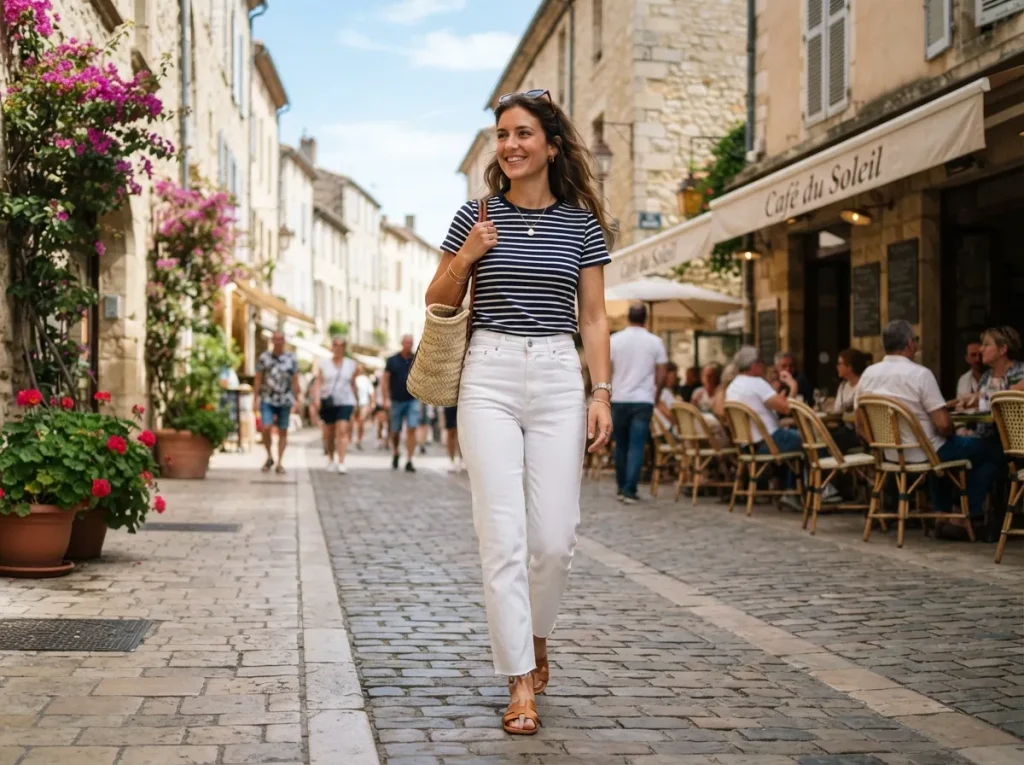White Jeans and a Striped Top