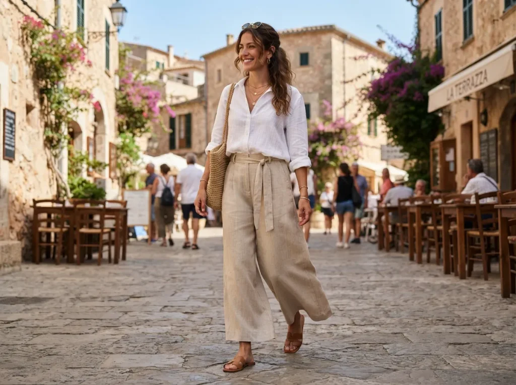 7 Summer Outfit Ideas for Women 2026 Linen Shirt and Wide-Leg Pants