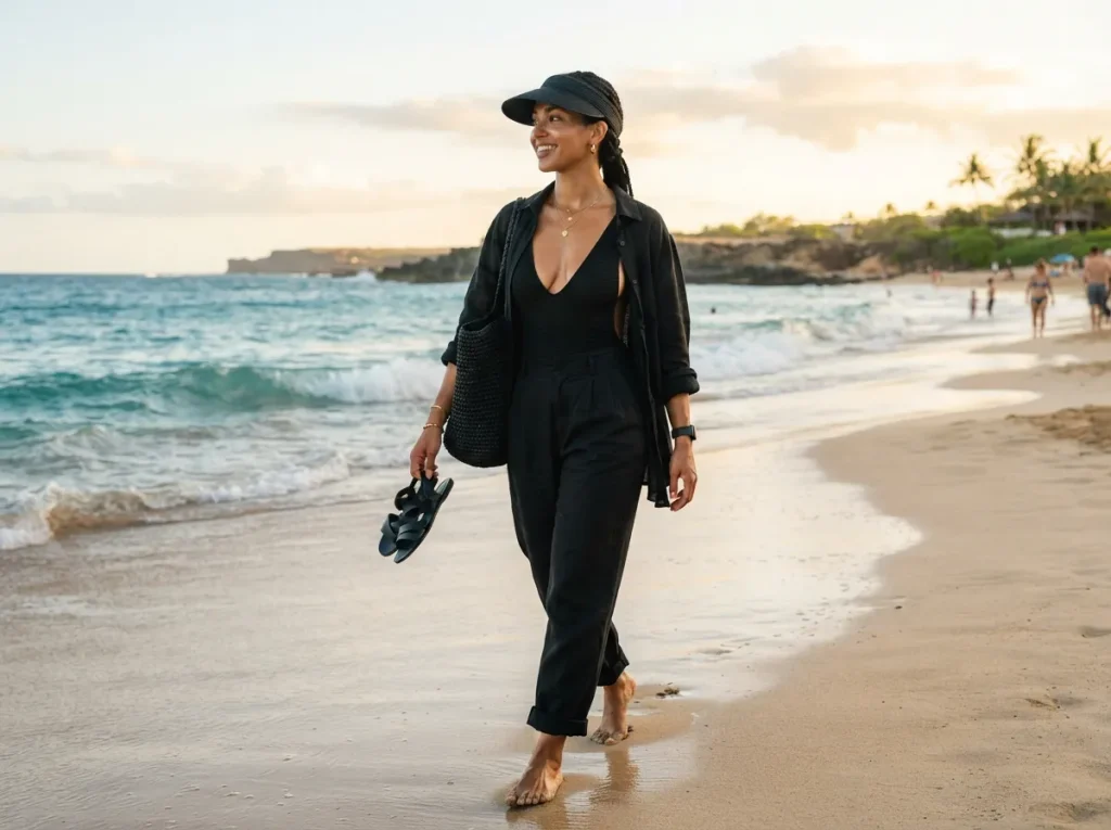 The All-Black Beach Look