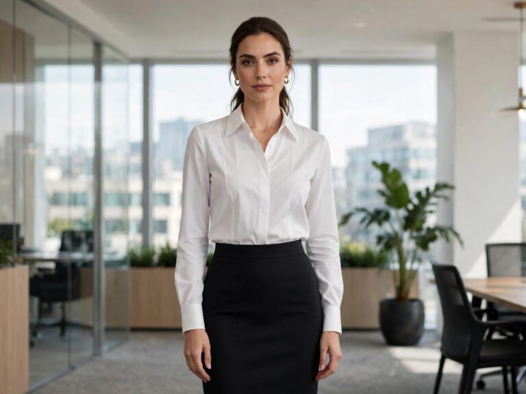 Elegant professional woman in a tailored blouse and pencil skirt — elegant office outfit ideas for women