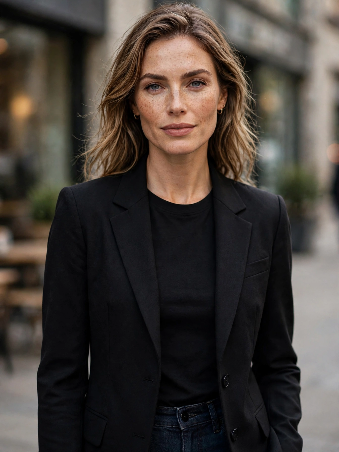 A tailored blazer — instantly sharpens jeans, dresses, and work trousers alike.