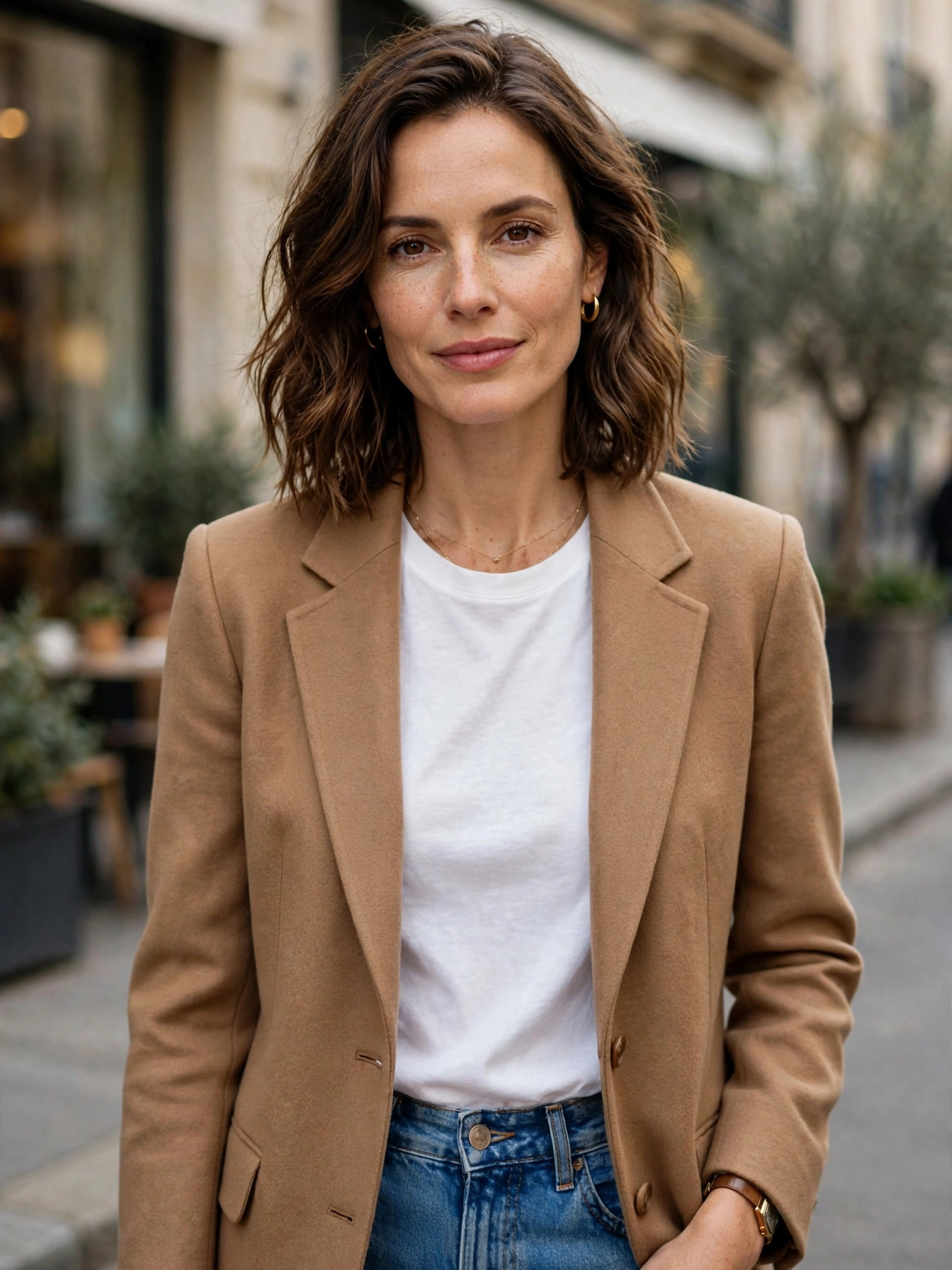Add a third piece — a blazer, scarf, or jacket over a simple base instantly looks styled.