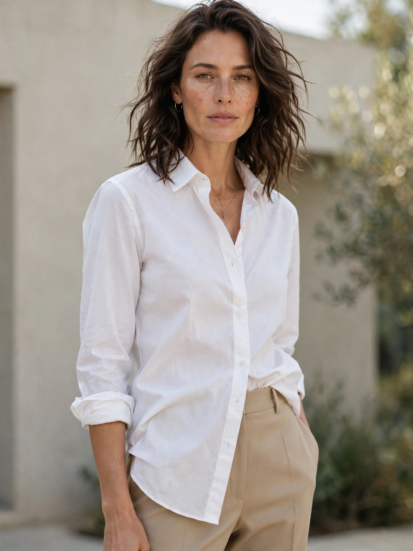 A crisp white button-down — timeless, clean, and endlessly layerable.