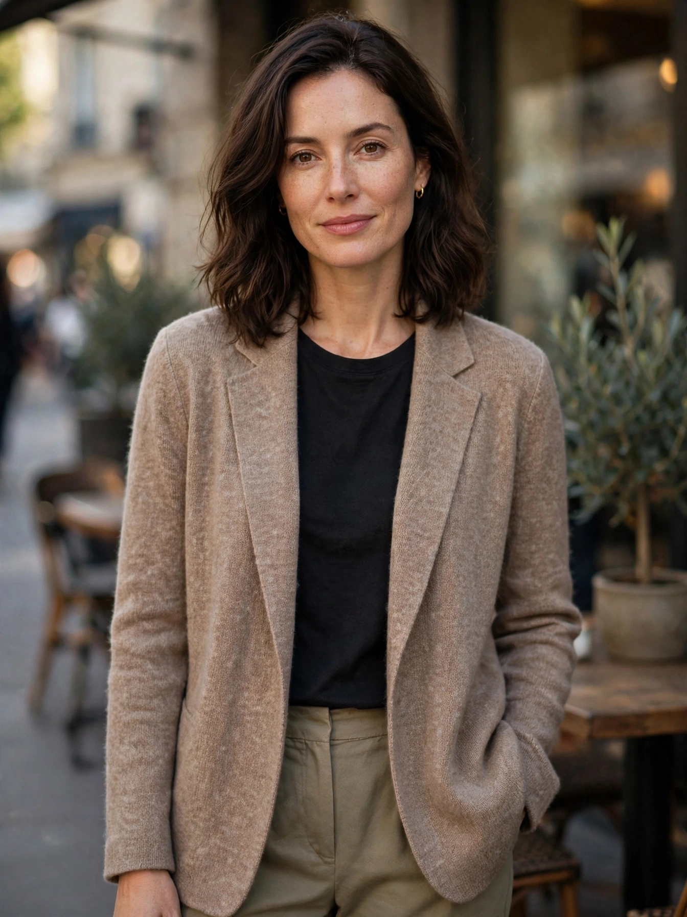 The unstructured soft blazer. No padding, minimal lining, relaxed drape. Perfect for business-casual offices or long days when you want polish without stiffness. Knit and jersey versions travel beautifully.