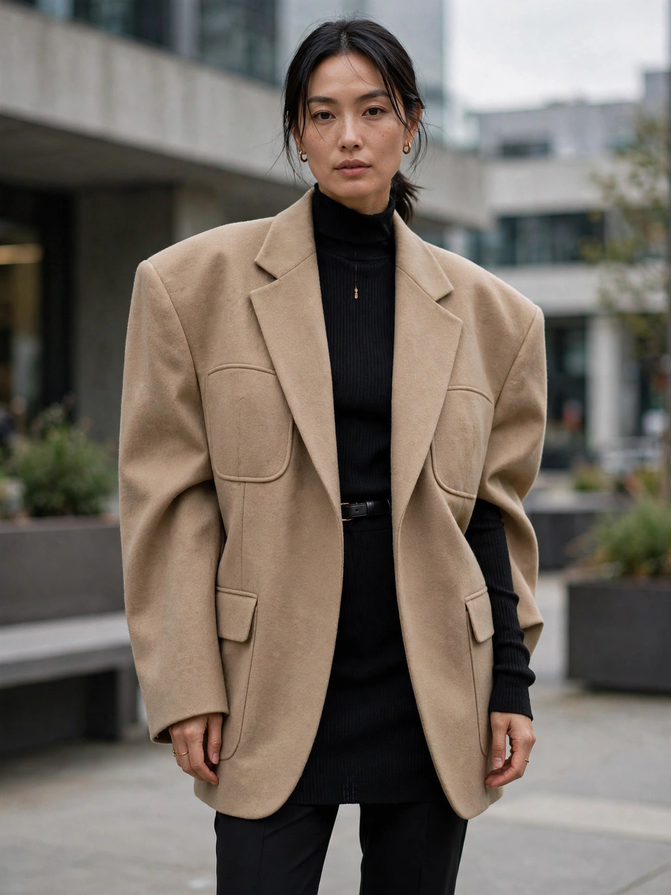 Play with proportions. An oversized blazer looks best over slim trousers or a fitted dress; a cropped blazer balances wide-leg pants. Contrast keeps the silhouette interesting.