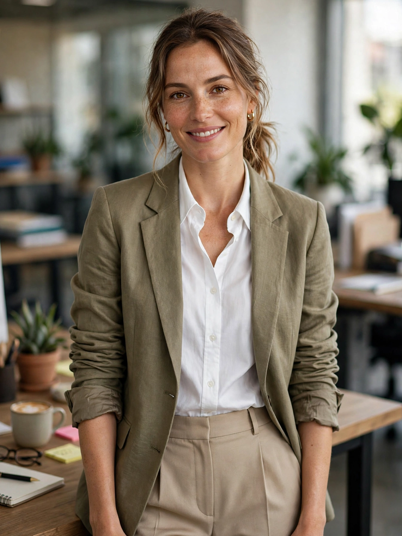Roll the sleeves. Pushing or rolling blazer sleeves to the forearm instantly makes the look feel modern and approachable — great for casual Fridays or after-work events.