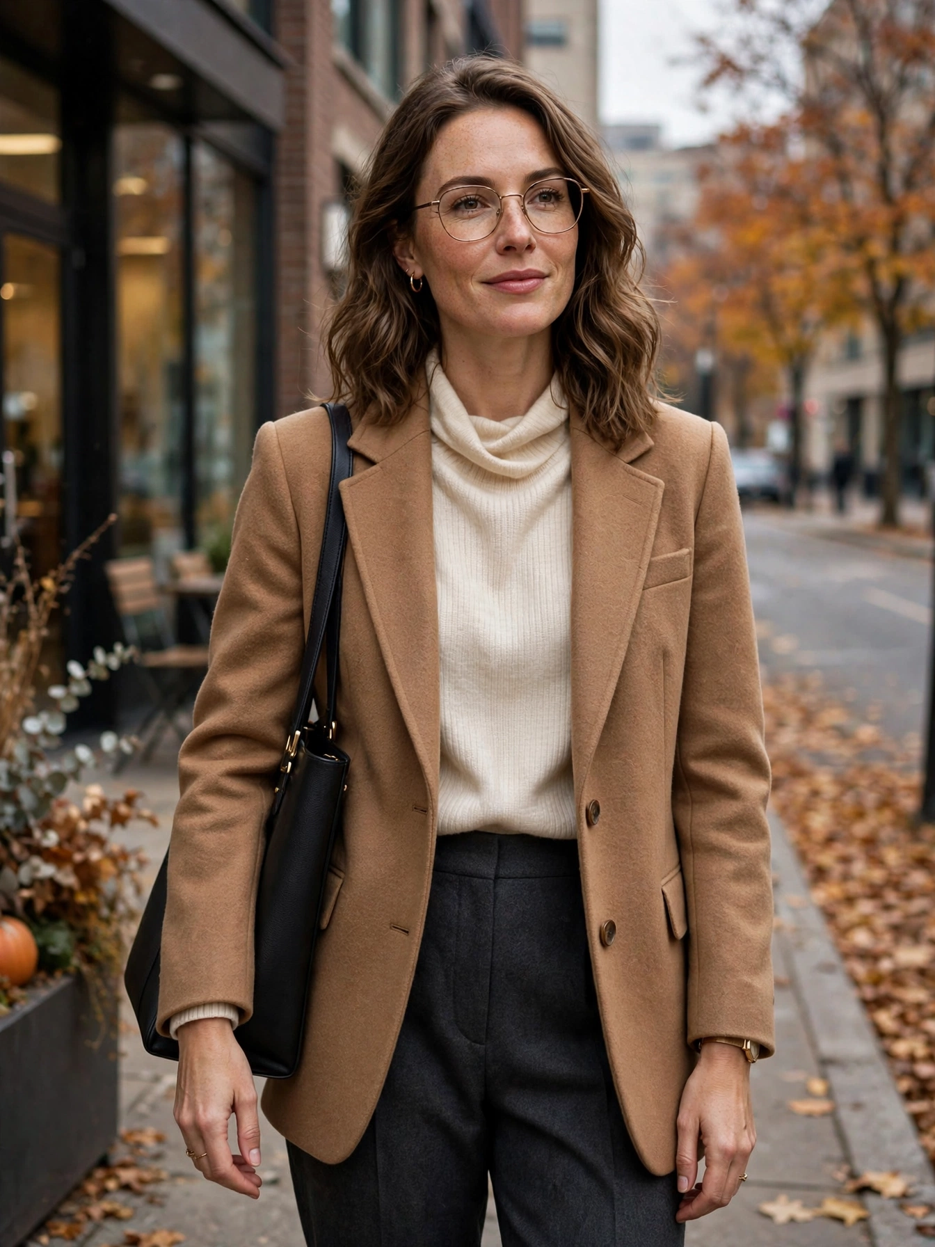 Use it as outerwear. In mild weather, your blazer can replace a coat over office outfits. A wool blazer over a sweater and trousers is a complete cold-weather look.