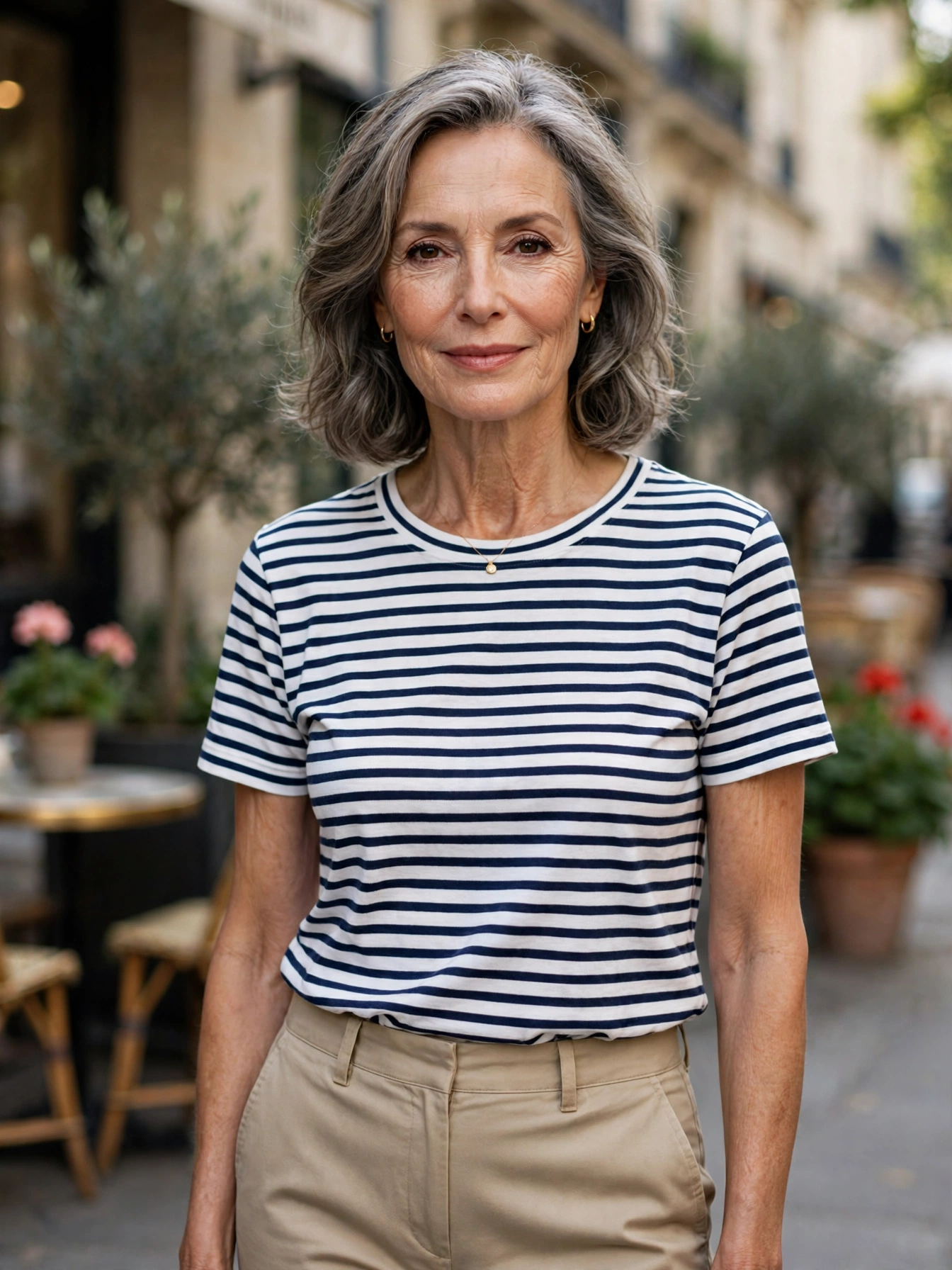 Chinos + striped tee.