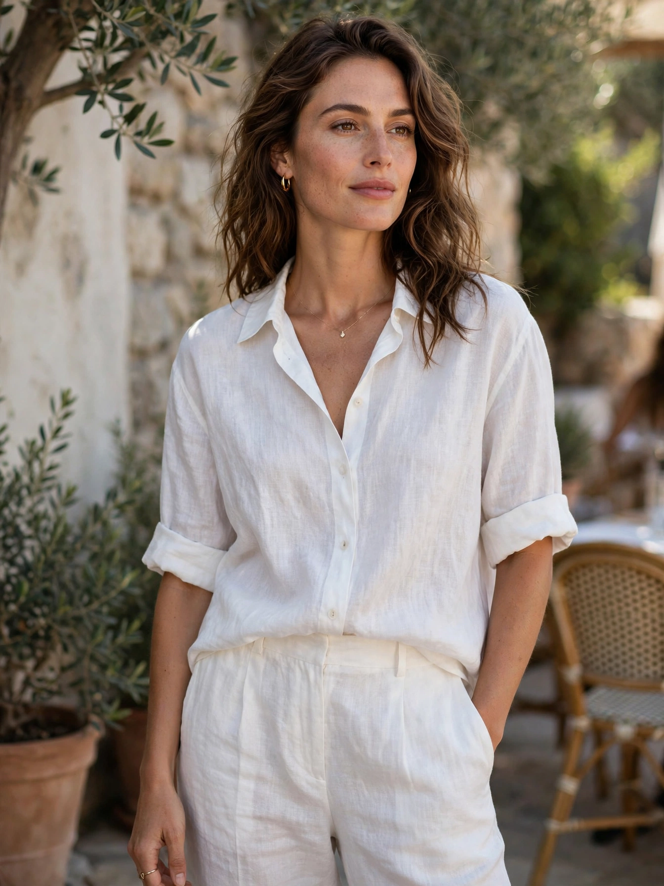 1. The linen co-ord set. A matching linen top and trousers (or shorts) is the easiest win in travel outfit ideas. It looks put-together with zero effort, and you can split the set to wear each piece with other items. Stick to white, beige, or sage for maximum mix-and-match potential.