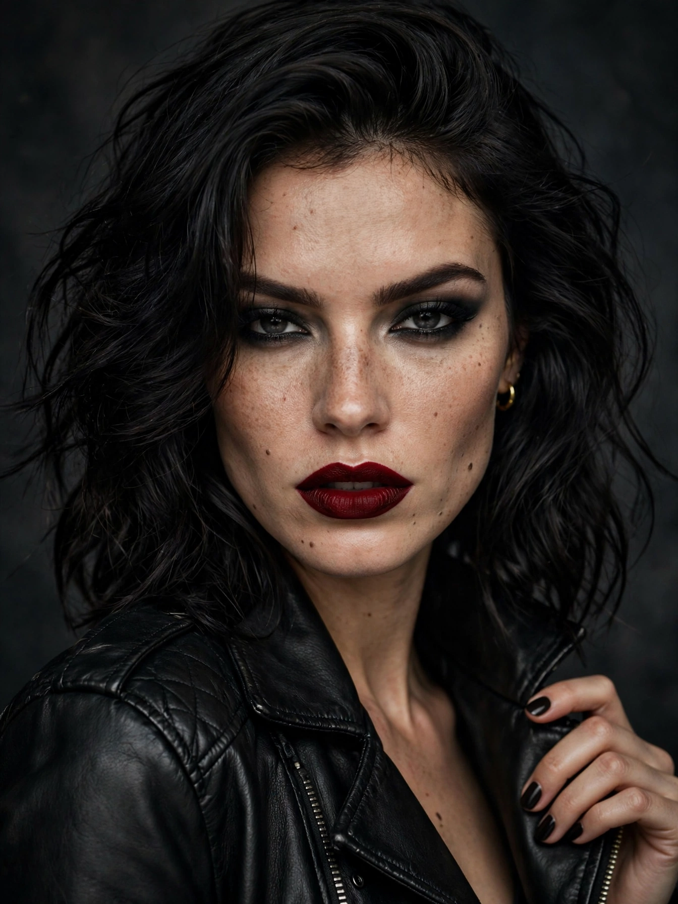 Keep grooming intentional. Smoky eyes or a bold lip, clean nails, healthy hair — edgy style falls apart fastest when grooming looks neglected rather than deliberate.
