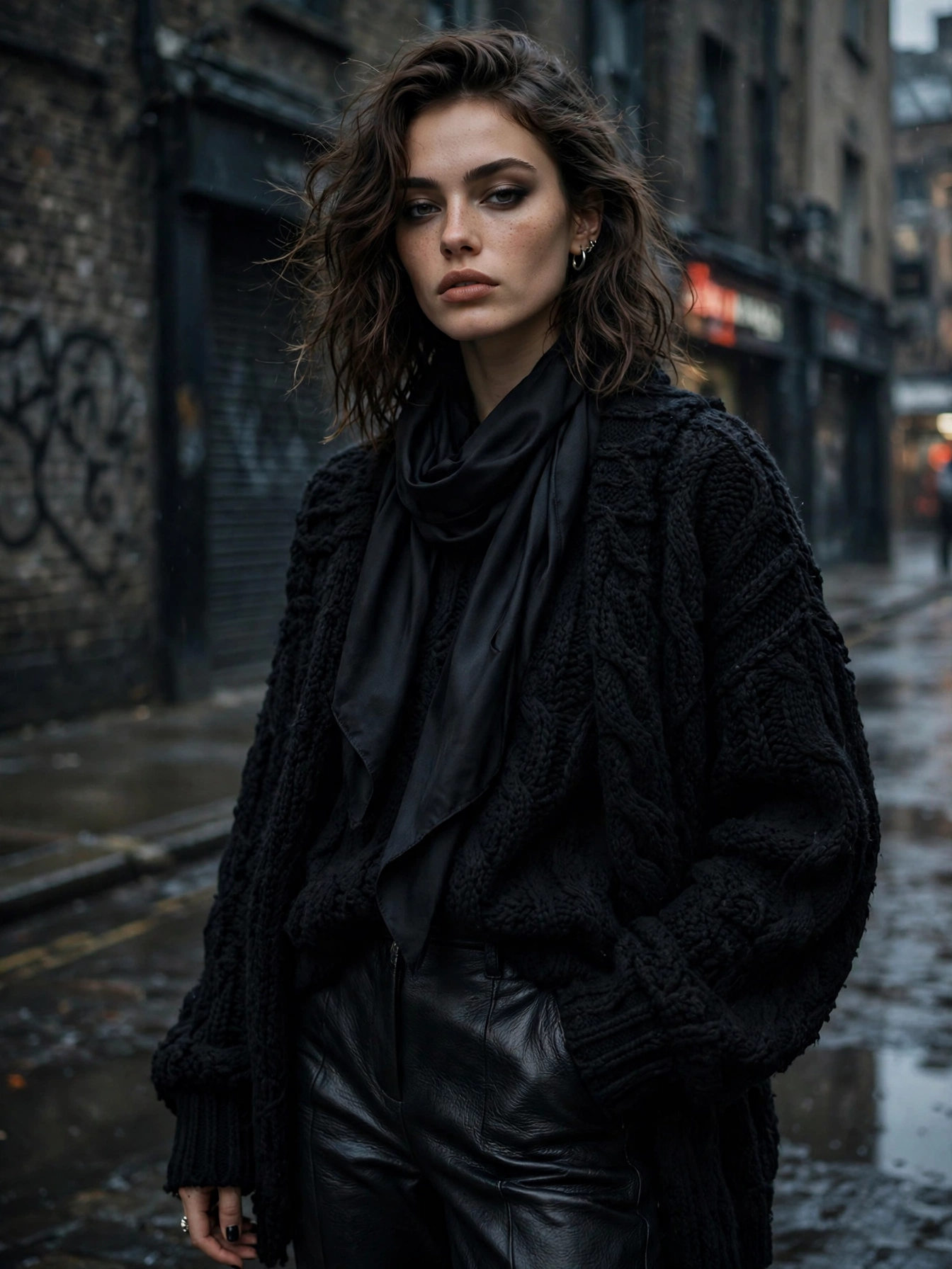 All black, done right. Black-on-black is the backbone of edgy style, but texture is what keeps it interesting. Mix leather, denim, knit, and silk so the outfit has depth instead of falling flat.