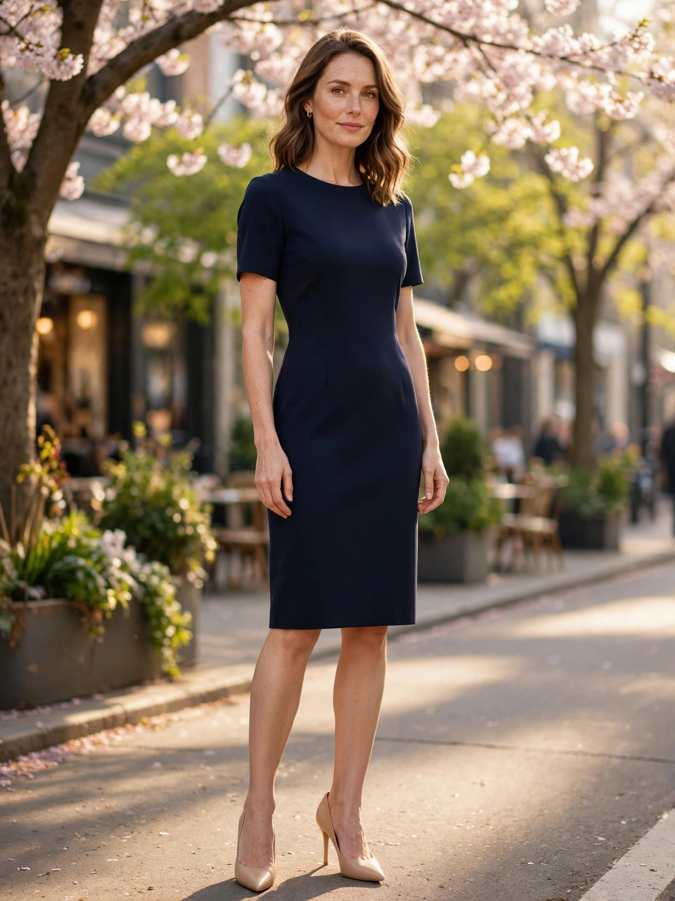 The sheath dress. One dress, zero decisions. A sheath in a solid color works alone in warmer months and layers beautifully under a blazer when it’s cooler.