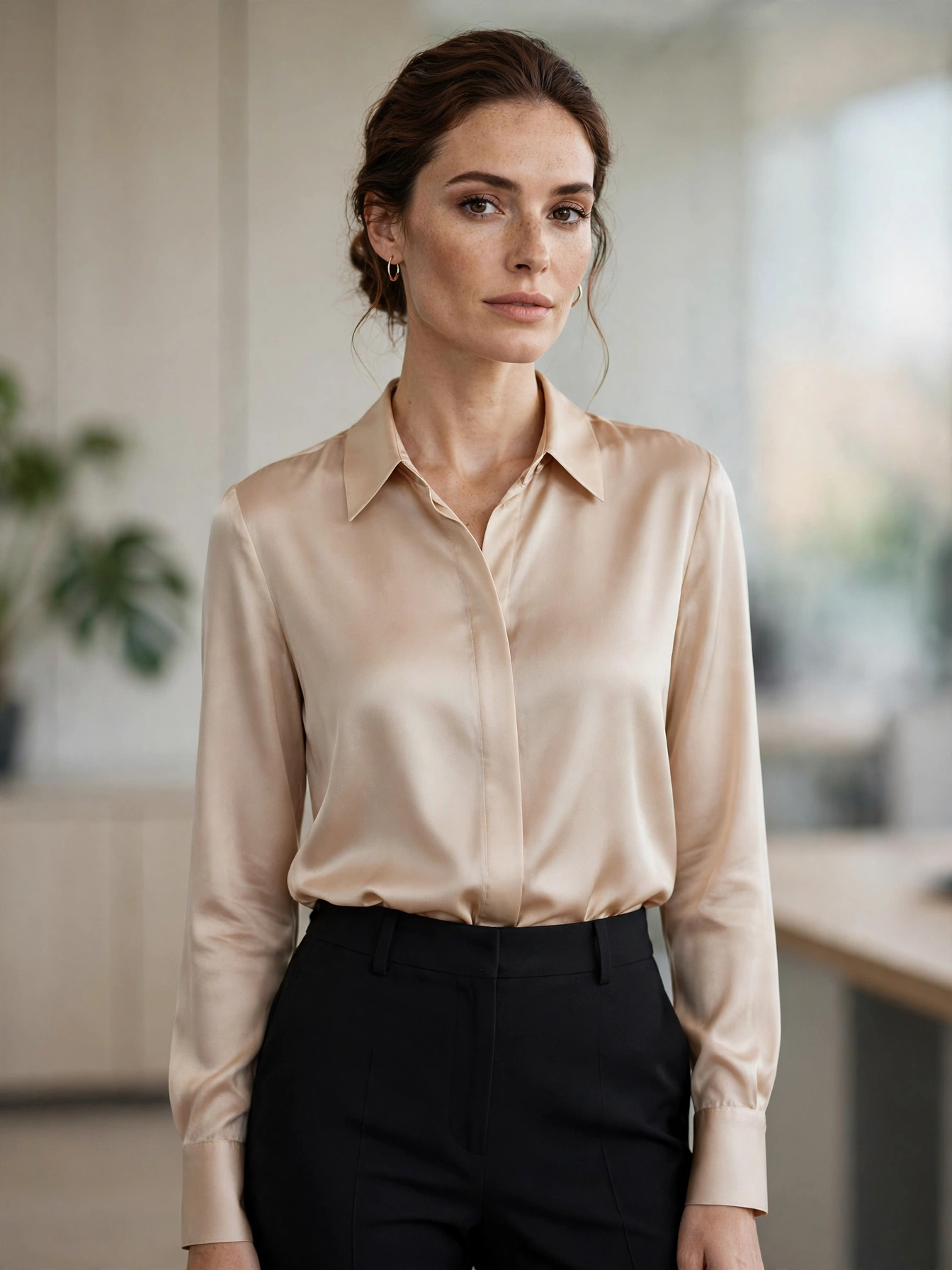 Tailored trousers. Straight-leg or slim-cut trousers in black, charcoal, or beige give you a sleek alternative to skirts. A mid-rise with a flat front flatters most figures.