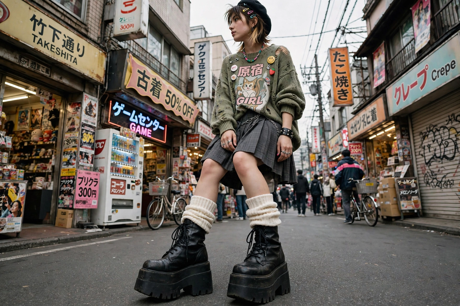 Platform boots and chunky sneakers.