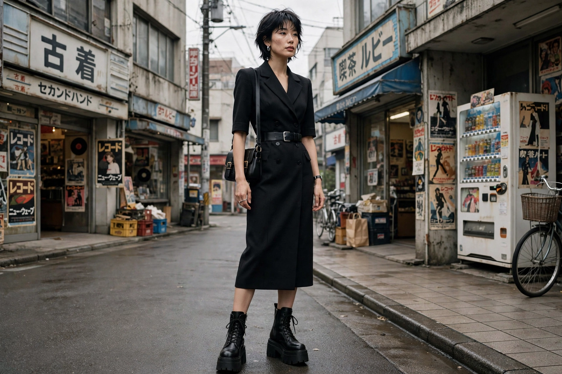 Platform boots + modern tailoring.