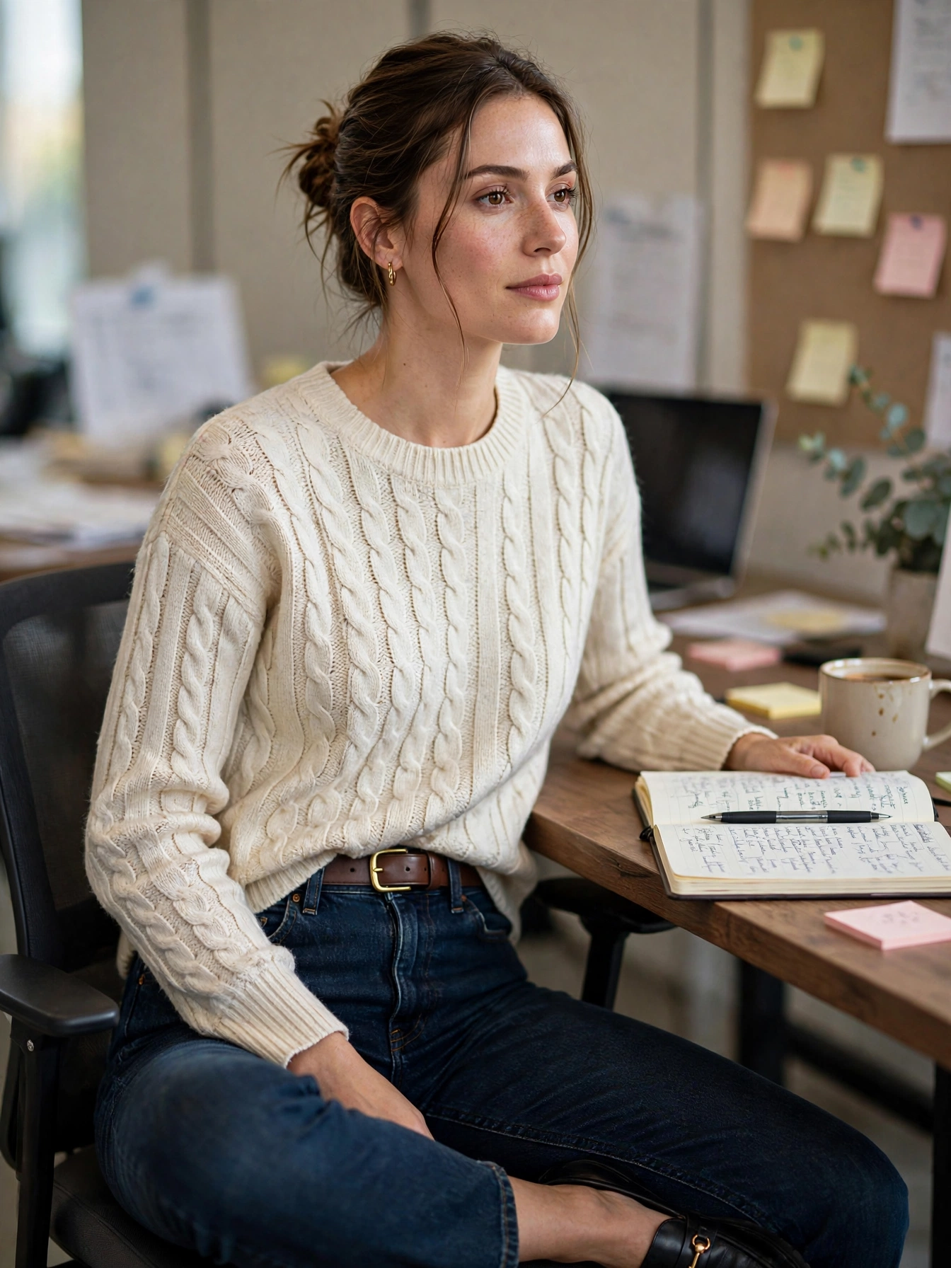 Tuck or half-tuck your top. Showing your waistline with a tuck or French tuck makes even jeans-and-sweater combos look deliberate and neat.