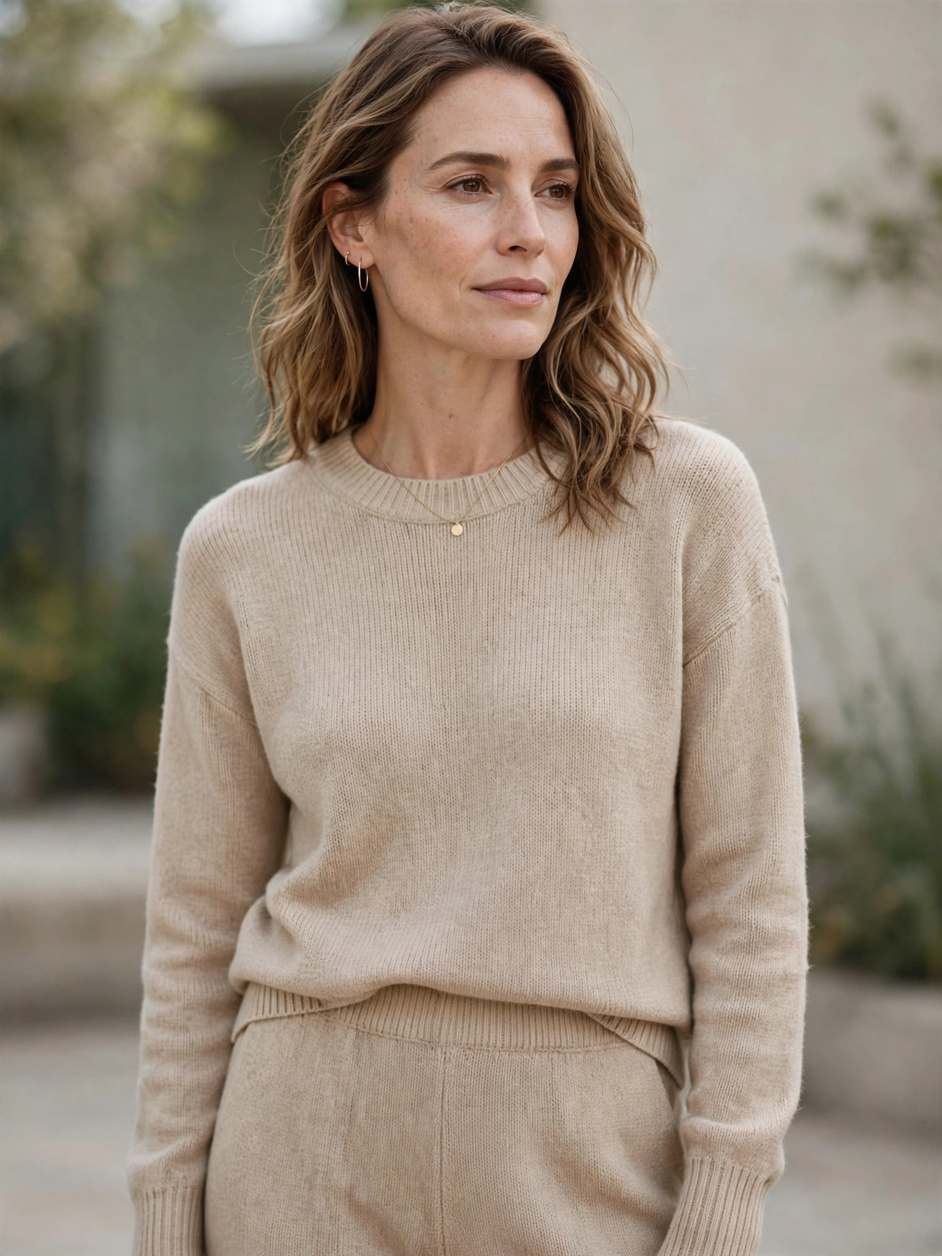 Stylish Outfit Ideas for 35 Year Old Women Matching knit set. A coordinated knit top and skirt or trousers looks instantly styled. Choose neutral tones so you can split the set and wear each piece separately.