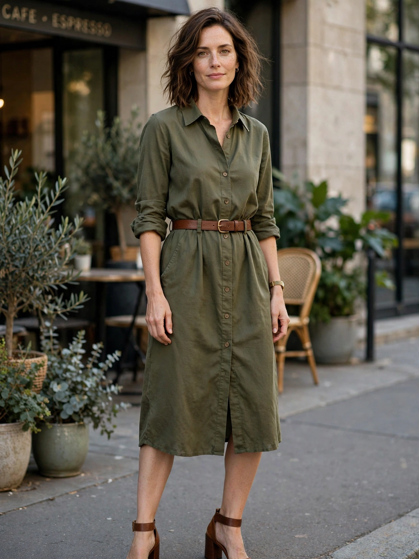 Stylish Outfit Ideas for 35 Year Old Women The shirt dress, belted. A shirt dress cinched at the waist with a leather belt is a one-piece outfit that reads put-together with zero effort. Add loafers or block heels depending on the day.