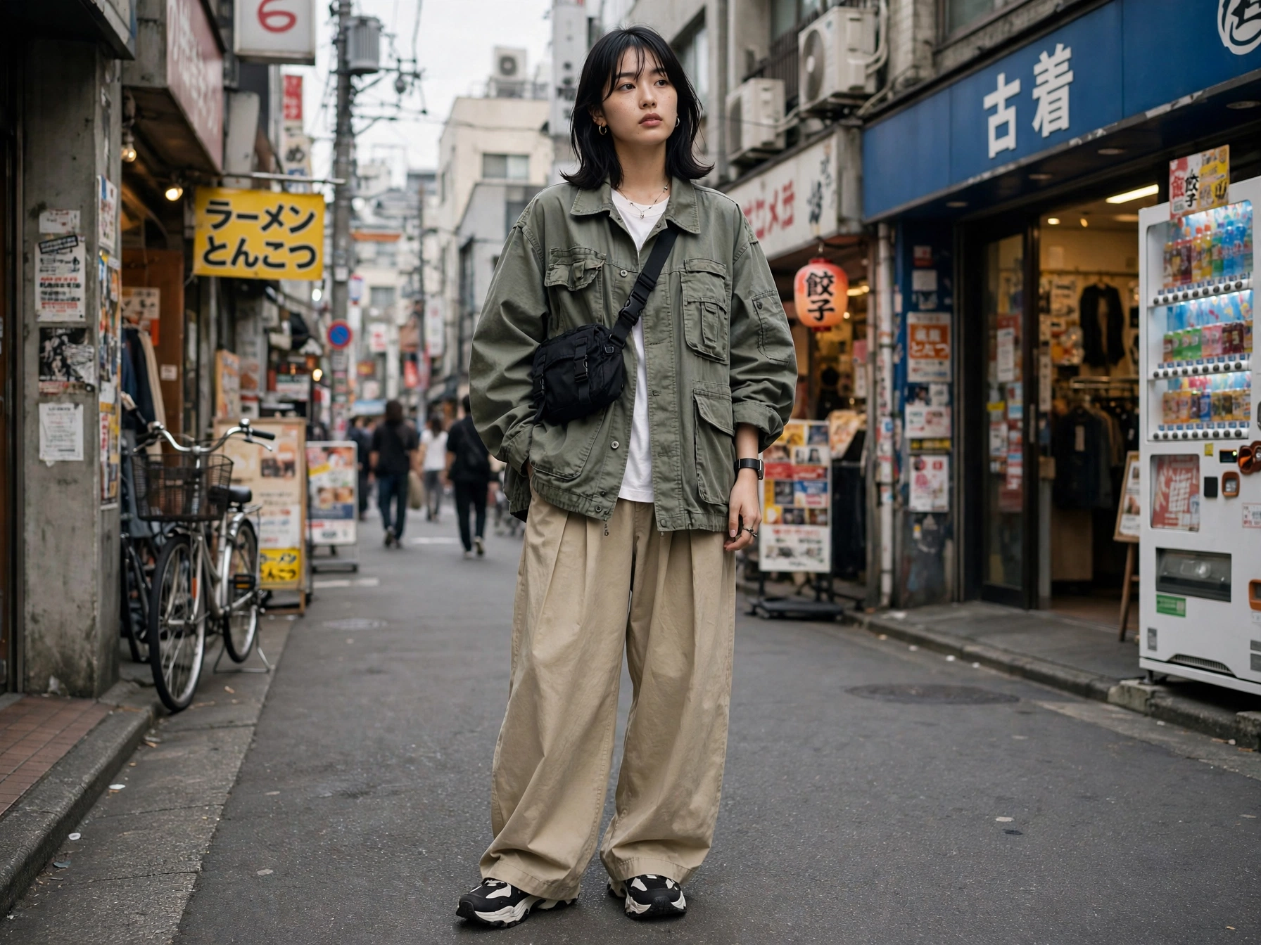 The boxy jacket + wide trousers combo.