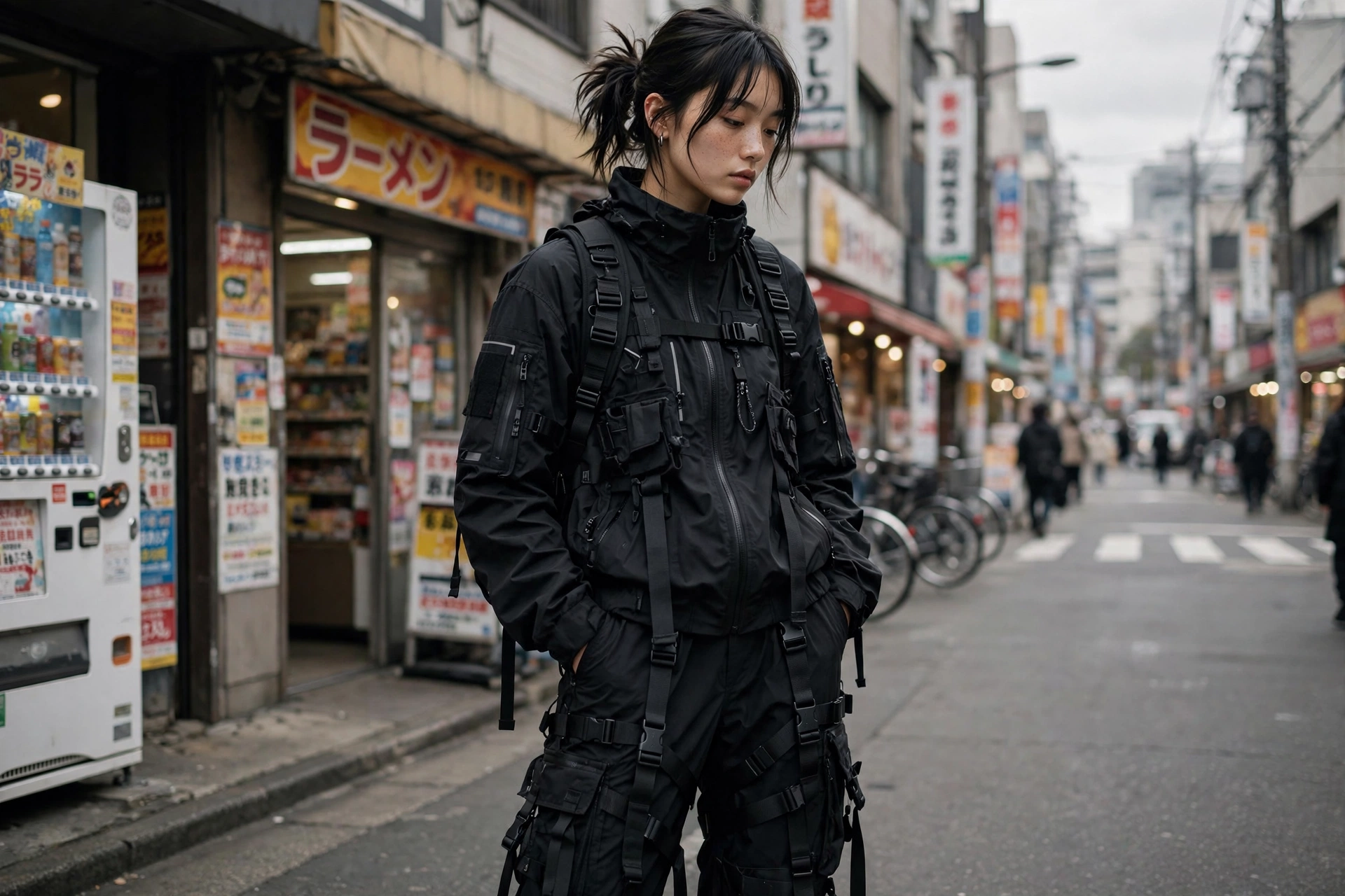 Techwear touches.