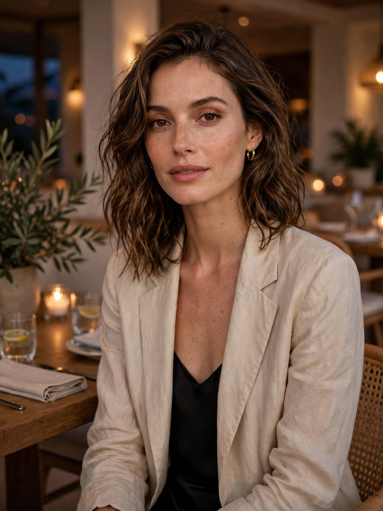 Blazer over anything. A lightweight unstructured blazer instantly elevates a simple dress or top-and-trousers combo for smarter restaurants.