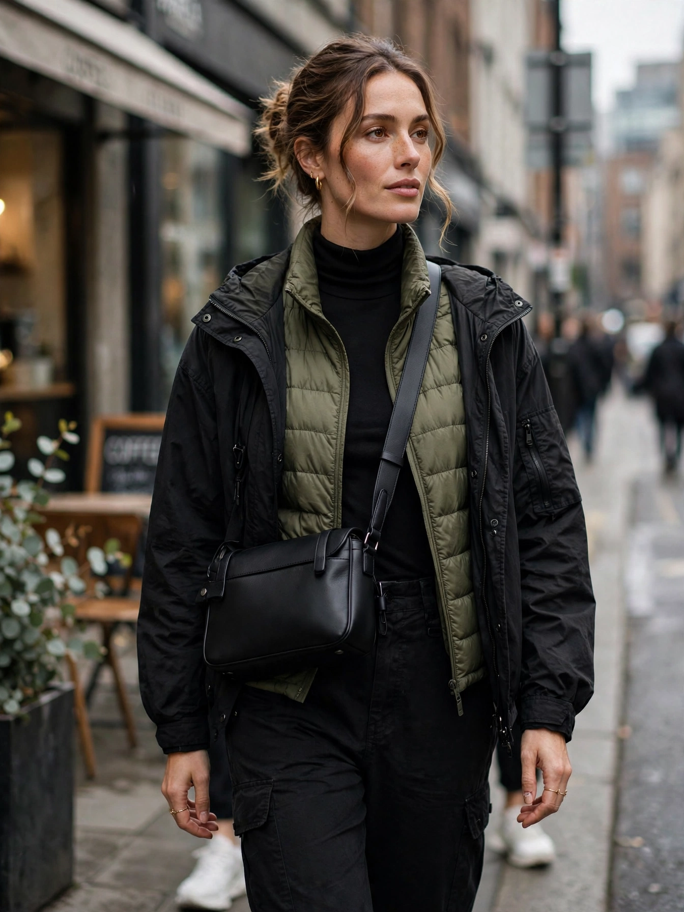 A crossbody or mini backpack. Hands-free, secure, and sized for city life — phone, card, keys, done.