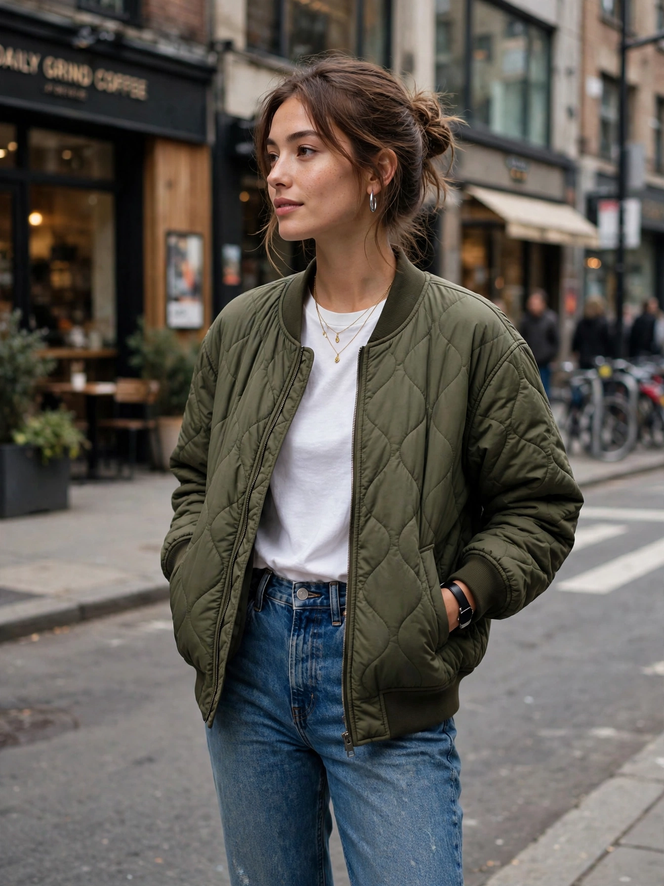 The third-piece rule. A base outfit (tee + jeans) plus one outer layer (jacket, overshirt, or blazer) instantly looks styled. Never leave home in just two pieces.