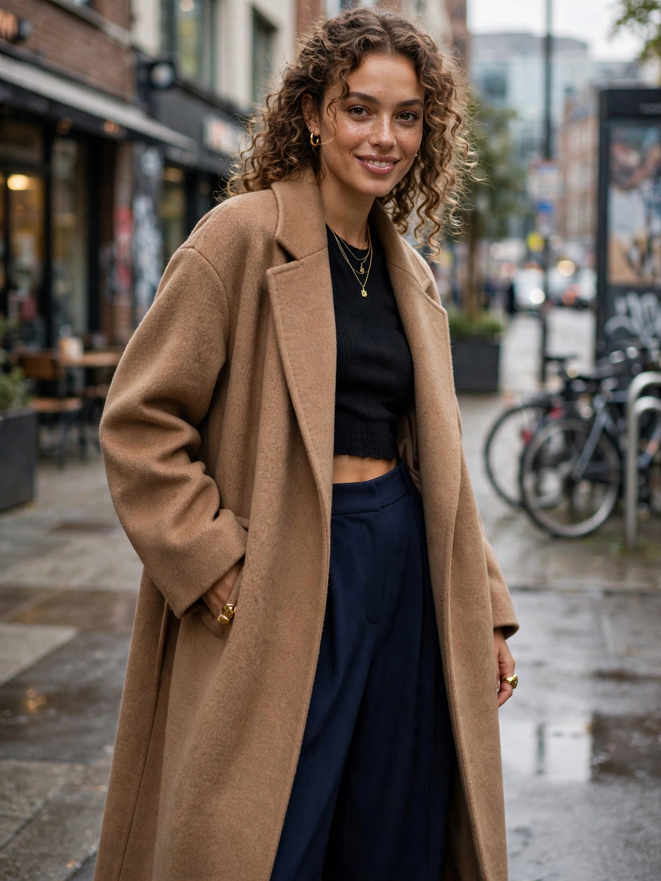 Play with lengths. A long coat over a cropped top, or an oversized shirt under a short jacket, creates visual interest through proportion.