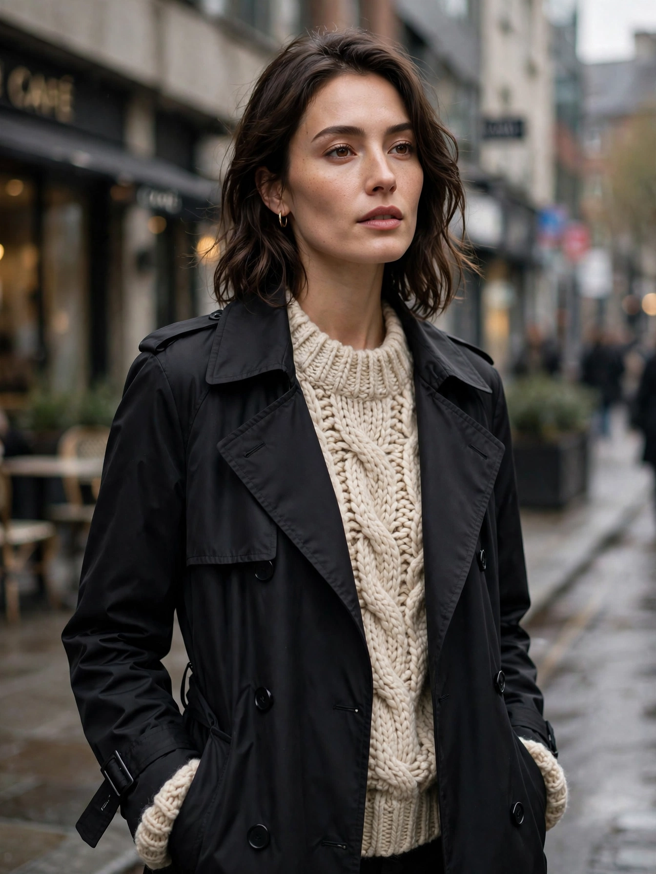 Mix weights. A chunky knit under a sleek trench, or a silky cami under heavy denim — contrasting fabrics keep layers from looking bulky.
