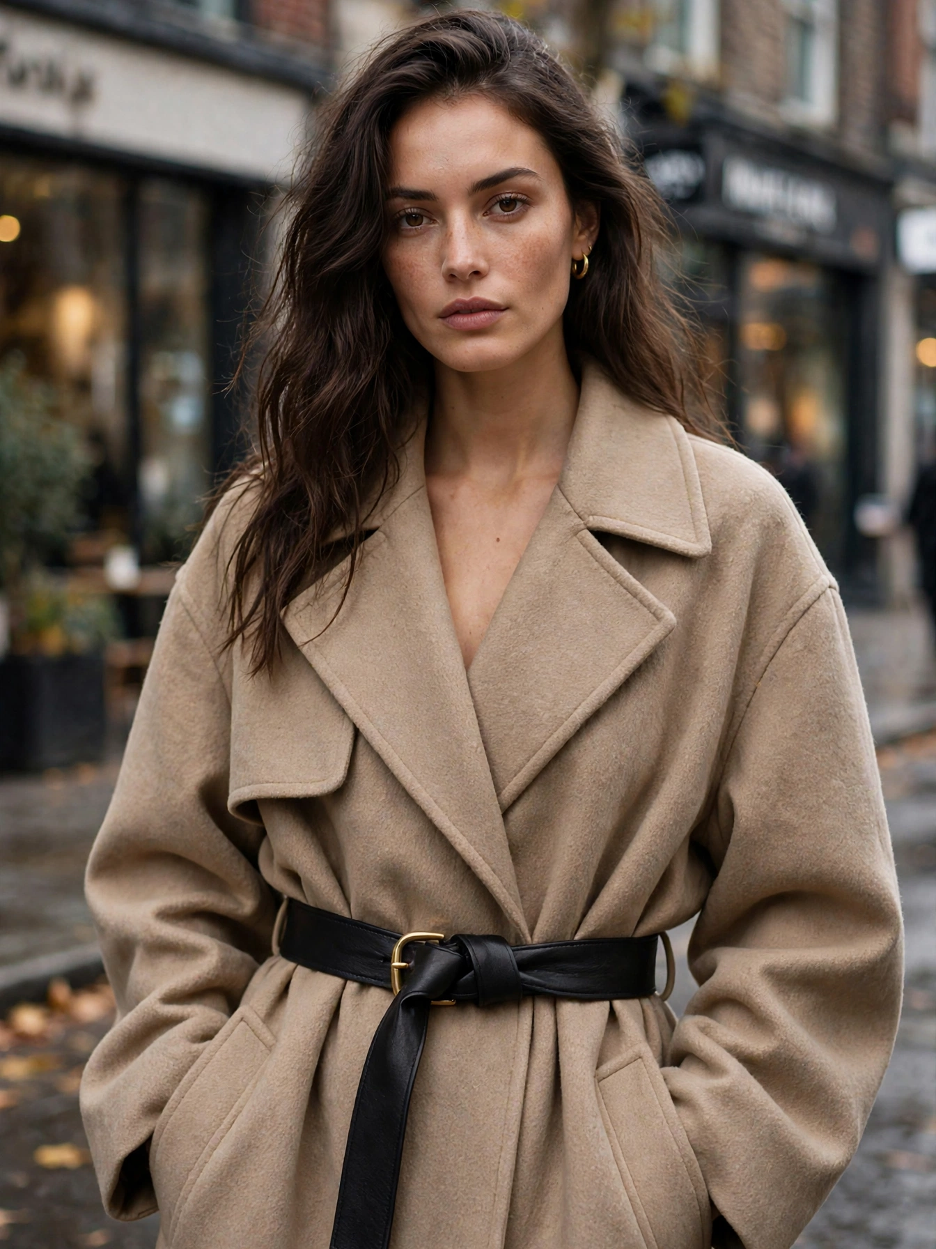 Belt it. An oversized coat or blazer cinched with a belt creates shape and turns outerwear into the outfit itself.