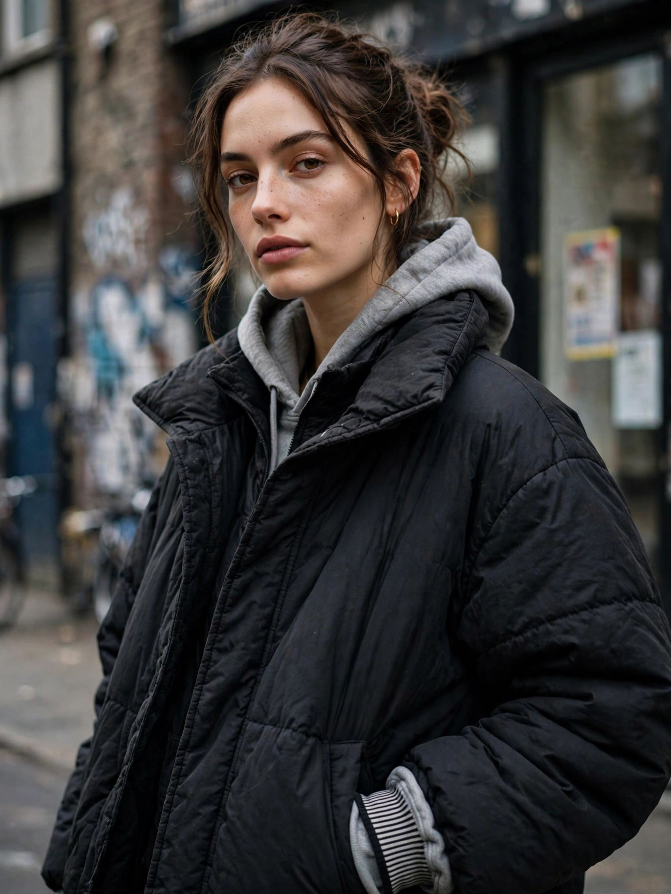 Show the layers. Let a hood peek out from under a jacket collar, or a striped cuff show below a coat sleeve. Visible layering looks deliberate and cool.