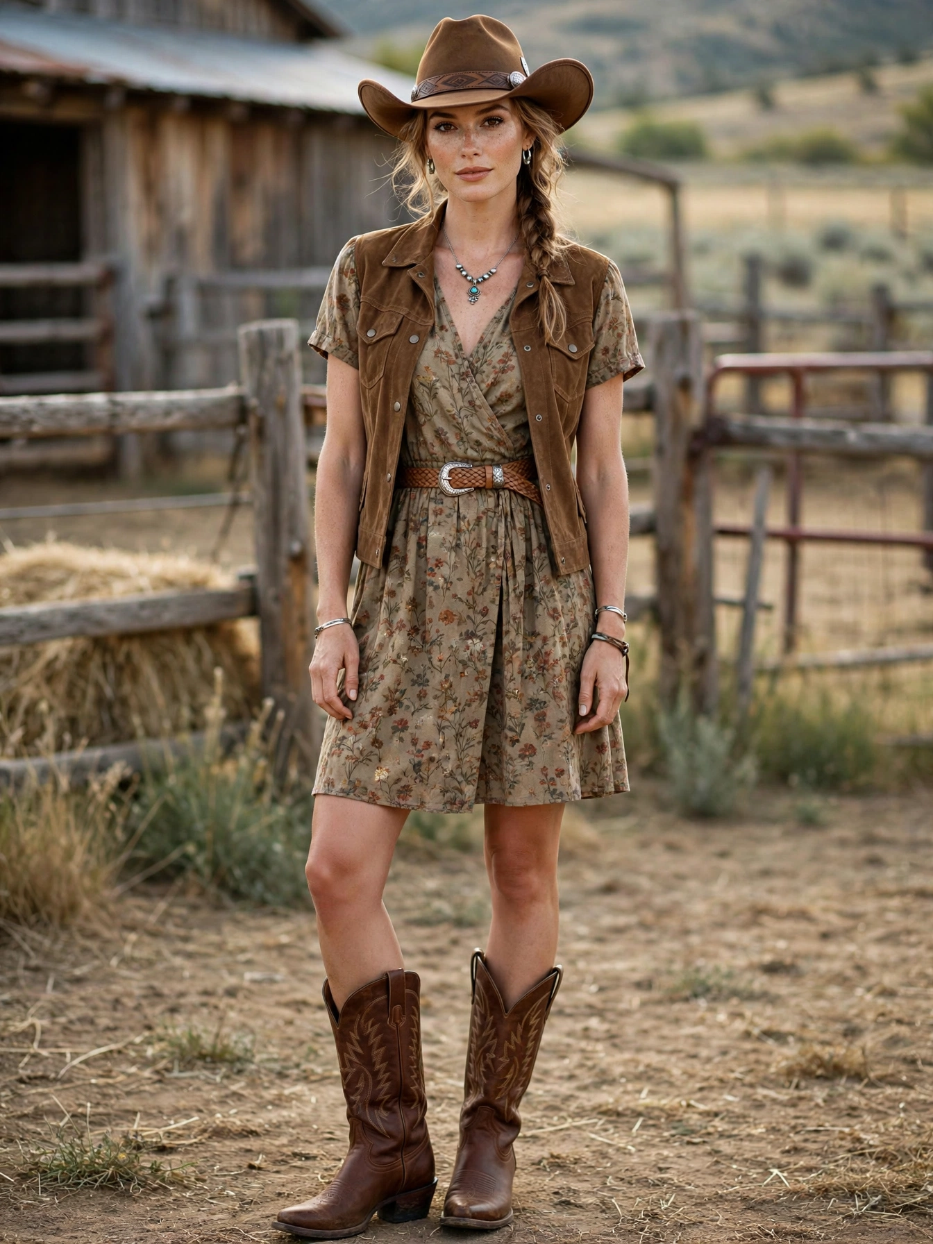 Cowboy boots. The cornerstone of western fashion for women. A quality pair in brown or black leather goes with dresses, jeans, and skirts alike. Break them in properly and they'll last for years.