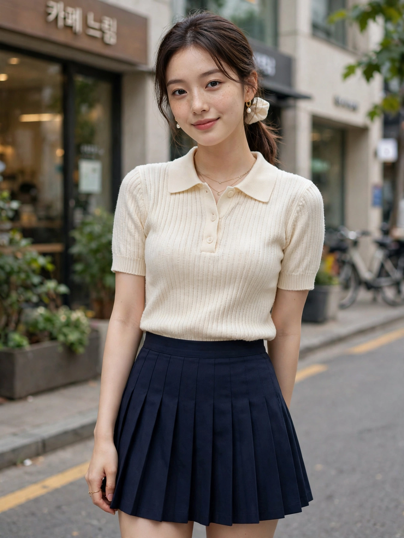 Pleated mini or midi skirt — preppy, feminine, and endlessly versatile. Tennis skirts and pleated midi skirts are K-style staples.