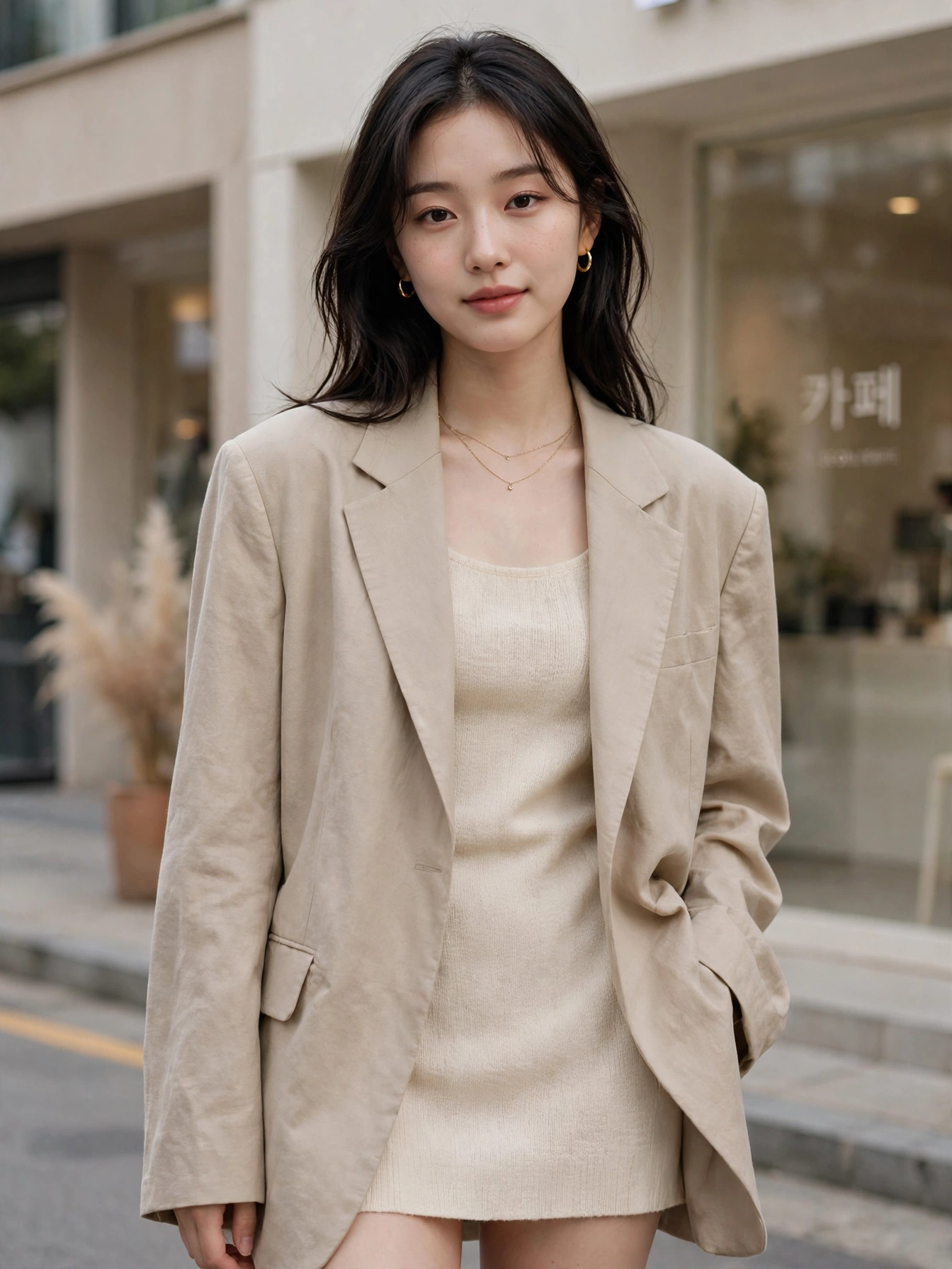 Oversized blazer — the cornerstone of Korean fashion for women. Wear it over mini skirts, dresses, or jeans for instant polish.