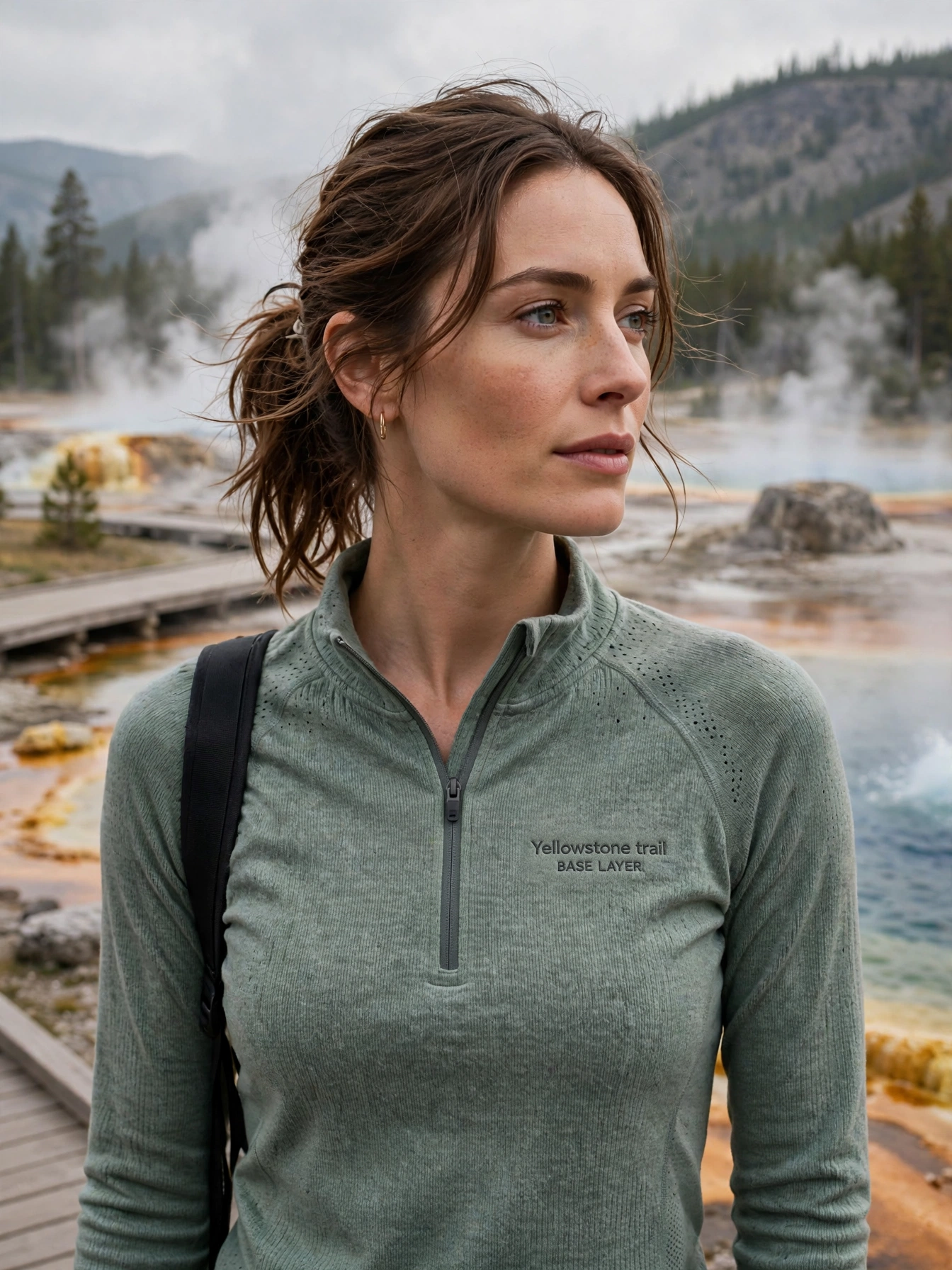 The base layer. Start with a moisture-wicking top — merino wool or a synthetic athletic tee. Cotton holds sweat and stays cold, which is miserable at altitude. A fitted long-sleeve sun shirt doubles as UV protection on exposed boardwalks.