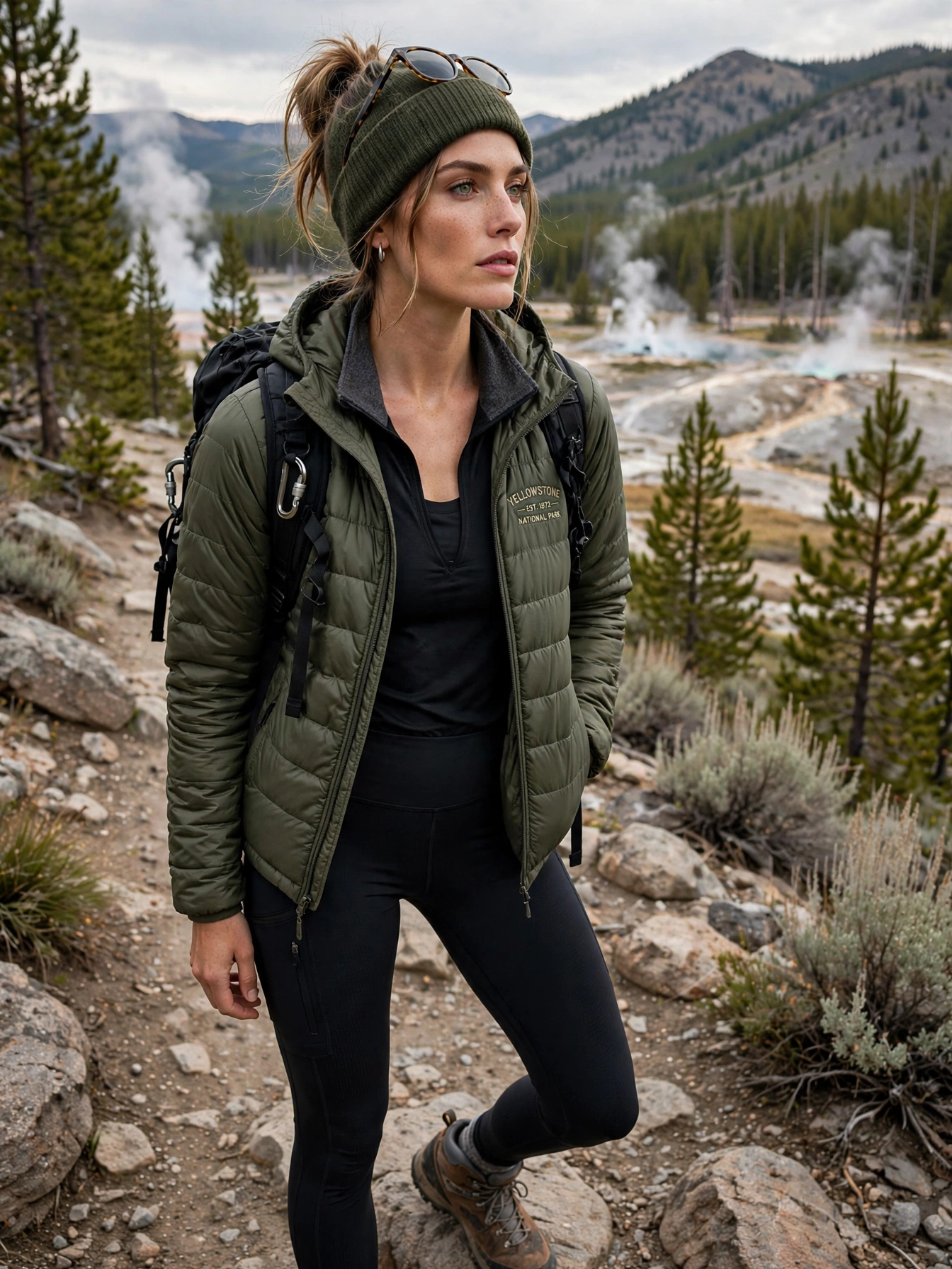 Leggings or hiking pants. High-waisted athletic leggings are the most popular choice for good reason: comfortable, flexible, and they layer under everything. Prefer pockets? Hiking pants with zip-off legs handle the temperature swings brilliantly.